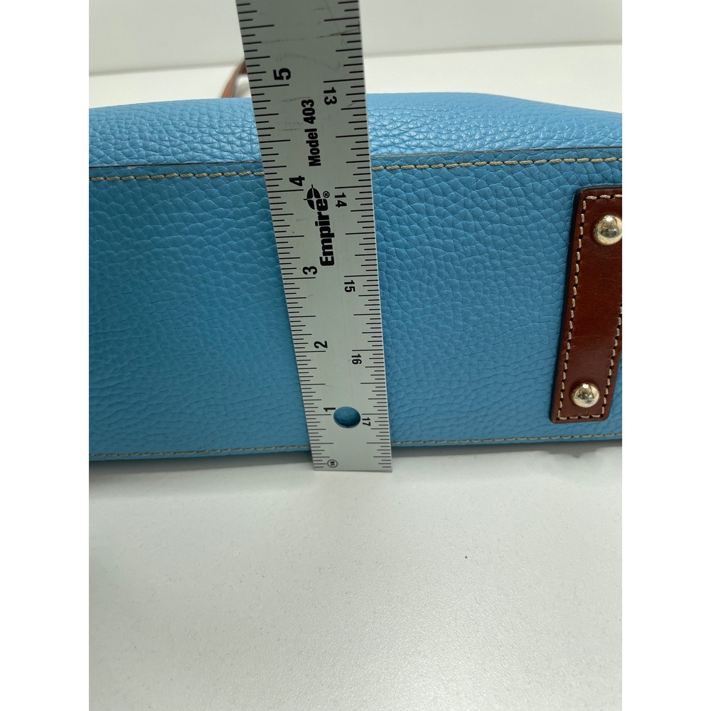 Dooney & Bourke Turquoise Pebbled Leather Tote Bag Brown Trim Blue Shoulder Bag - Picture 15 of 16